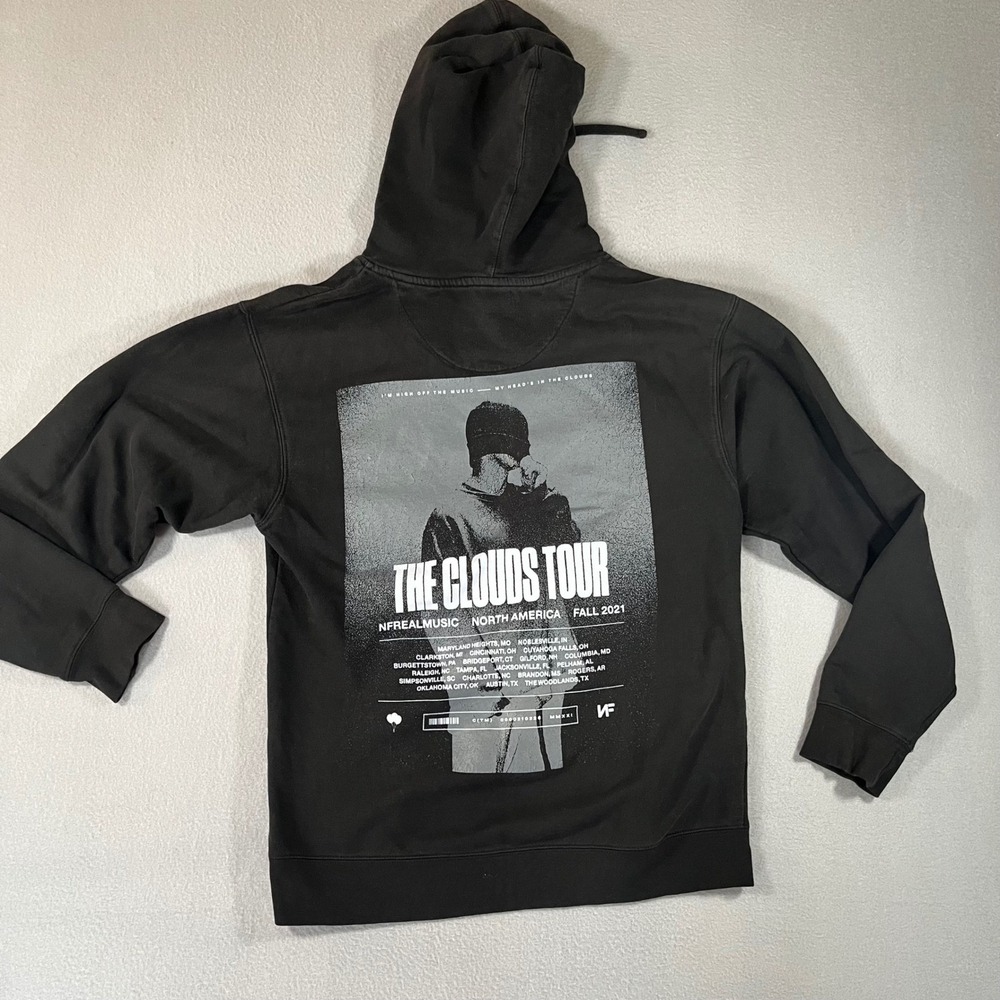 NF Real Music The Clouds Tour 2021 Black Graphic Hoodie Mens Medium